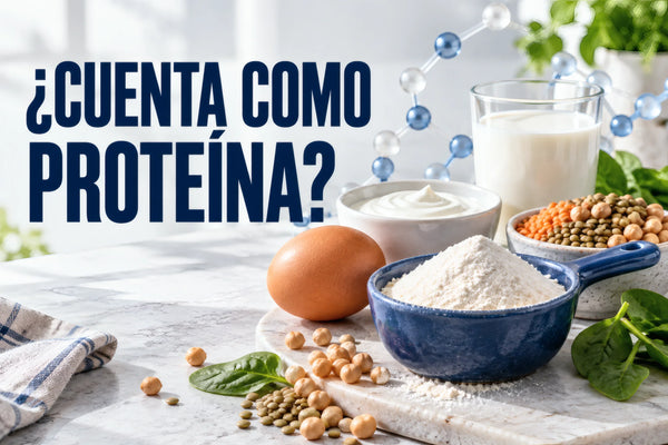 Proteína de colágeno en polvo junto a la pregunta si cuenta como proteína.