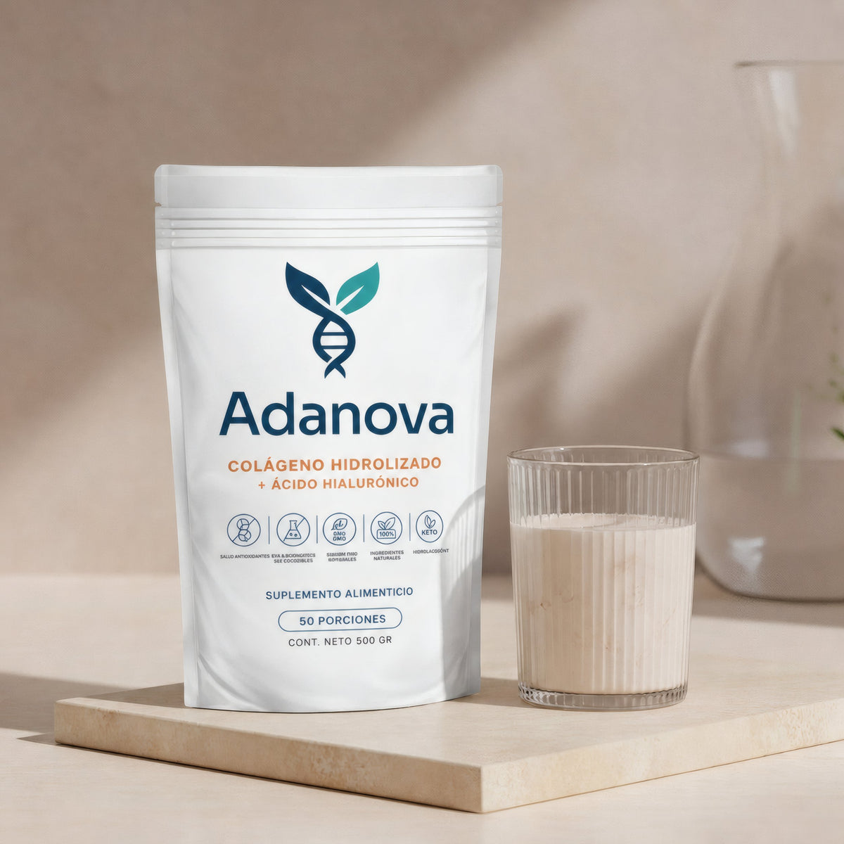 Adanova colágeno hidrolizado con ácido hialurónico, 500 g