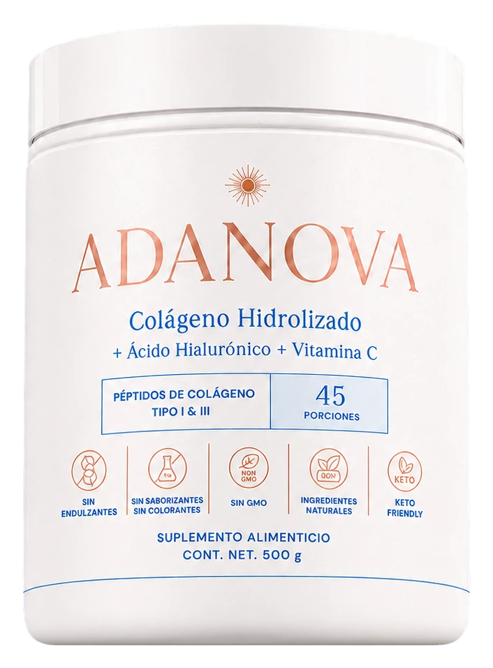 Frasco de Adanova colágeno hidrolizado con ácido hialurónico y vitamina C, 500 g